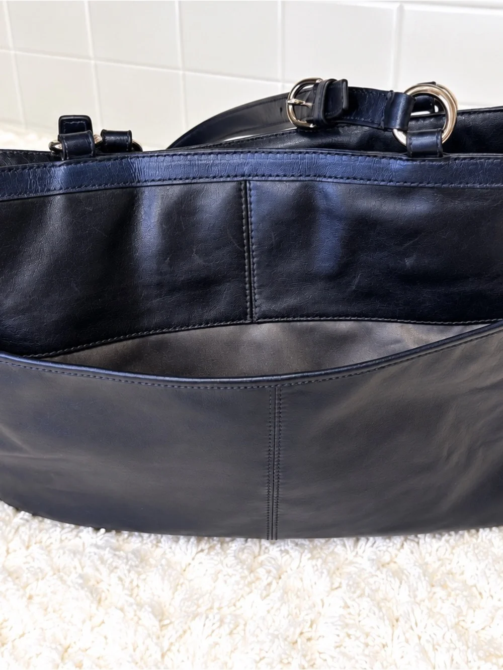 Coach Navy Blue Leather Shoulder Tote